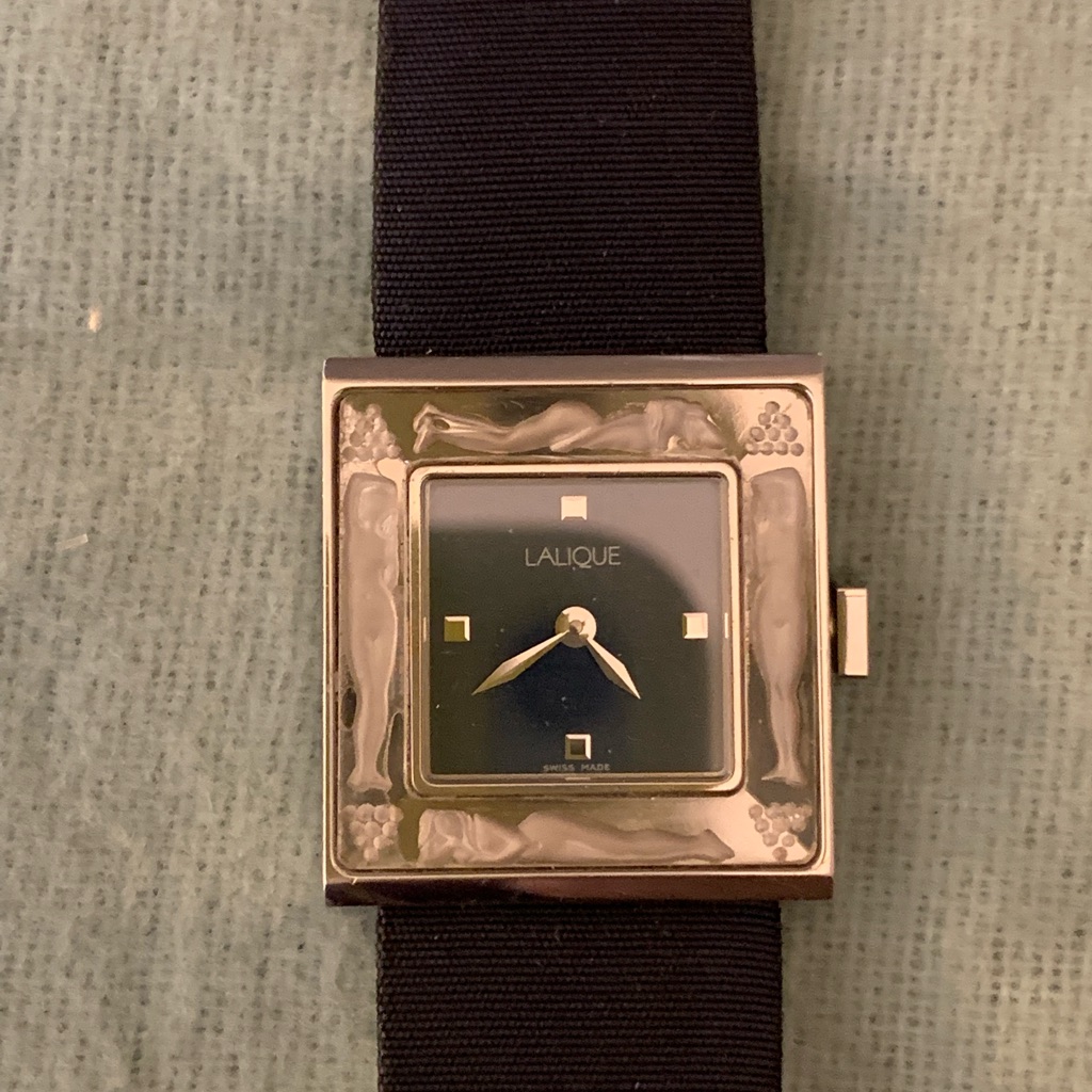 Lalique Bacchantes Stainless Steel Watch , Navy Ribbon Band, Second Hand